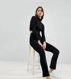 Asos Tall Premium Leggings In Rib With Ruffle Tipped Hem - Black
