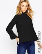Asos Petite Chunky Sweater With High Neck And Moving Rib - Black