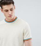 Asos Design Tall T-shirt With Rainbow Tipping In Towelling In Beige - Beige