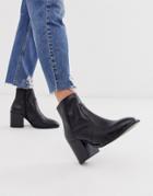 Asos Design Restore Leather Studded Block Heel Boots In Black - Black