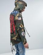 Reason Camo Parka With Patches And Back Print - Green