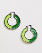 Asos Design Hoop Earrings In Two Tone Green Opaque Resin - Green