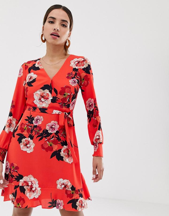Oasis Botanical Scarf V Neck Skater - Multi