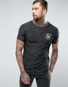 Siksilk T-shirt In Black Waffle Texture With Curved Hem - Black