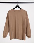 Asos Design Oversized Long Sleeve T-shirt With Cuff Detail In Sand-neutral