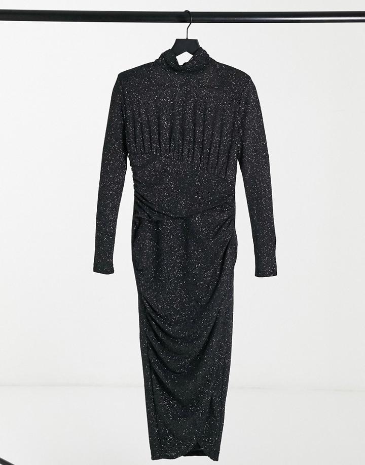& Other Stories High Neck Midi Dress In Black And Silver