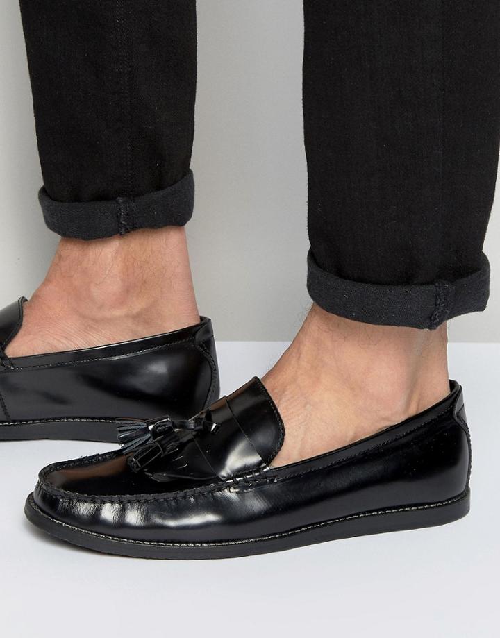 Dune Tassel Penny Loafers In Black Leather - Black