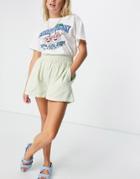 Cotton: On High Waisted Pull On Short In Mint Stripe-green