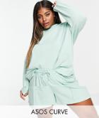 Asos Design Curve Summerweight Short Tracksuit With Pintuck In Cotton In Pistachio Green - Mgreen