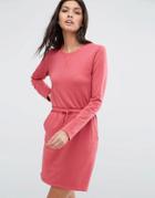 Daisy Street Sweat Dress With Tie Waist - Pink