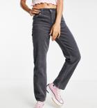 Asos Design Petite Mid Rise '90s' Straight Leg Jeans In Granite Cord-grey