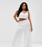 Saint Genies Plus Satin Wide Leg Pants With Hardware Detail In Ivory - Cream