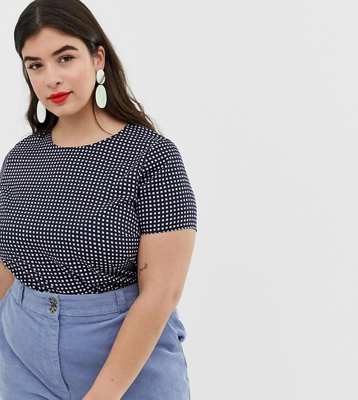 Vero Moda Curve Mini Grid Check Woven T-shirt - Multi