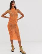 Asos Design Crochet Midi Dress - Orange