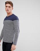 Celio Long Sleeve Top In Linen Mix With Stripe - Navy