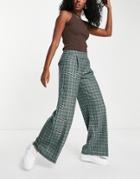 Asos Design Wide Leg Suit Pants In Green And Brown Check-multi