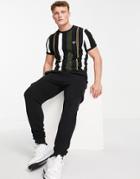 Fred Perry Vertical Color Block Stripe T-shirt In Black
