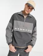Mennace Pullover Track Jacket In Black And Gray With Logo Print