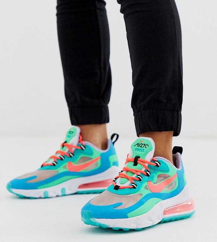 Nike White Green And Blue Air Max 270 React Sneakers