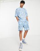 Asos Daysocial Oversized T-shirt With All Over Wavy Plaid Graphic Print In Blue - Part Of A Set