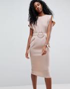 Asos Split Cap Sleeve Midi Dress With Circle Belt - Pink
