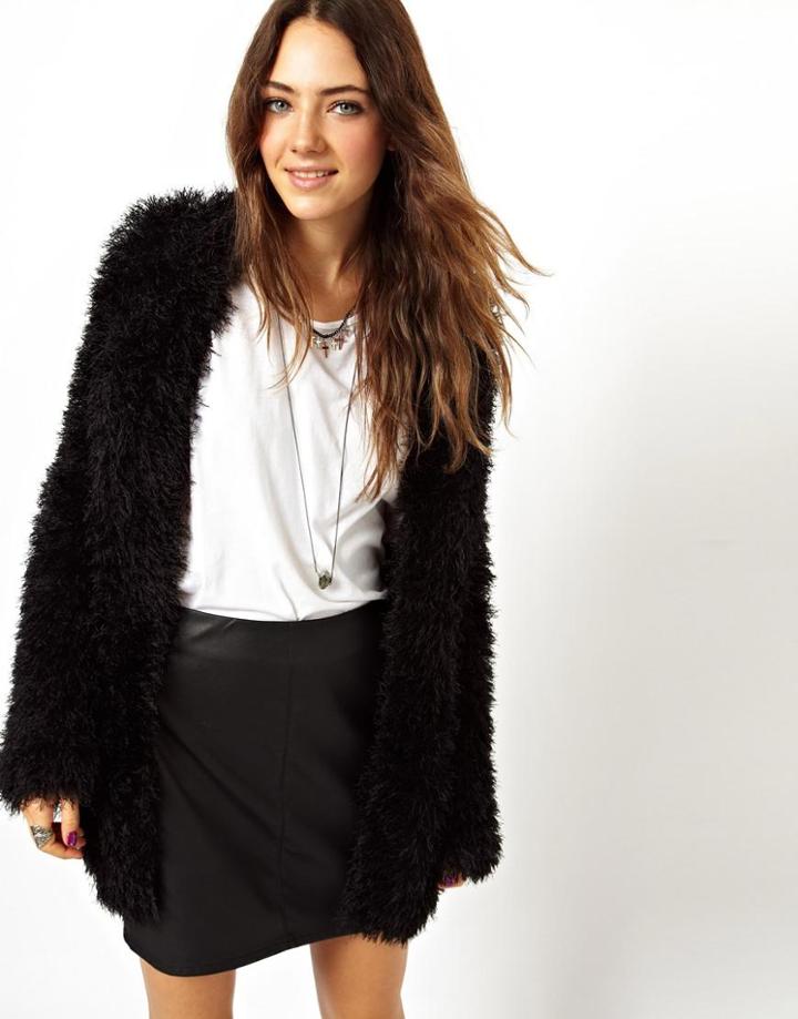 Asos Edge To Edge Cardigan In Fluffy Yarn