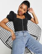 Urban Bliss Puff Sleeve Zip Front Detail Top In Black