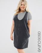 Asos Curve Minimal Mini Pinafore Dress In Washed Black - Black