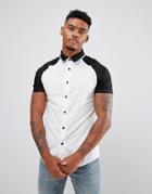 Asos Skinny Shirt With Raglan Sleeves And Rib Collar - White