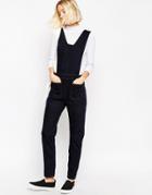 Asos Denim Jumpsuit With Square Neck In Washed Black - Washed Black