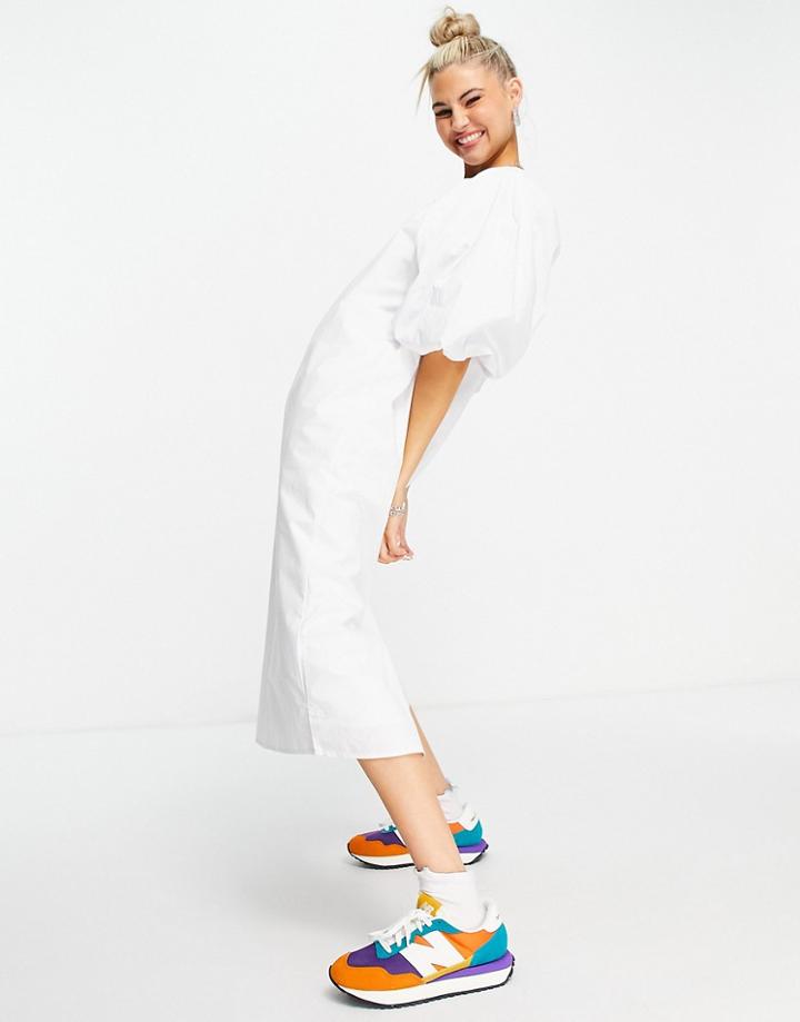 Object Exaggerated Sleeve Midi Dress In White