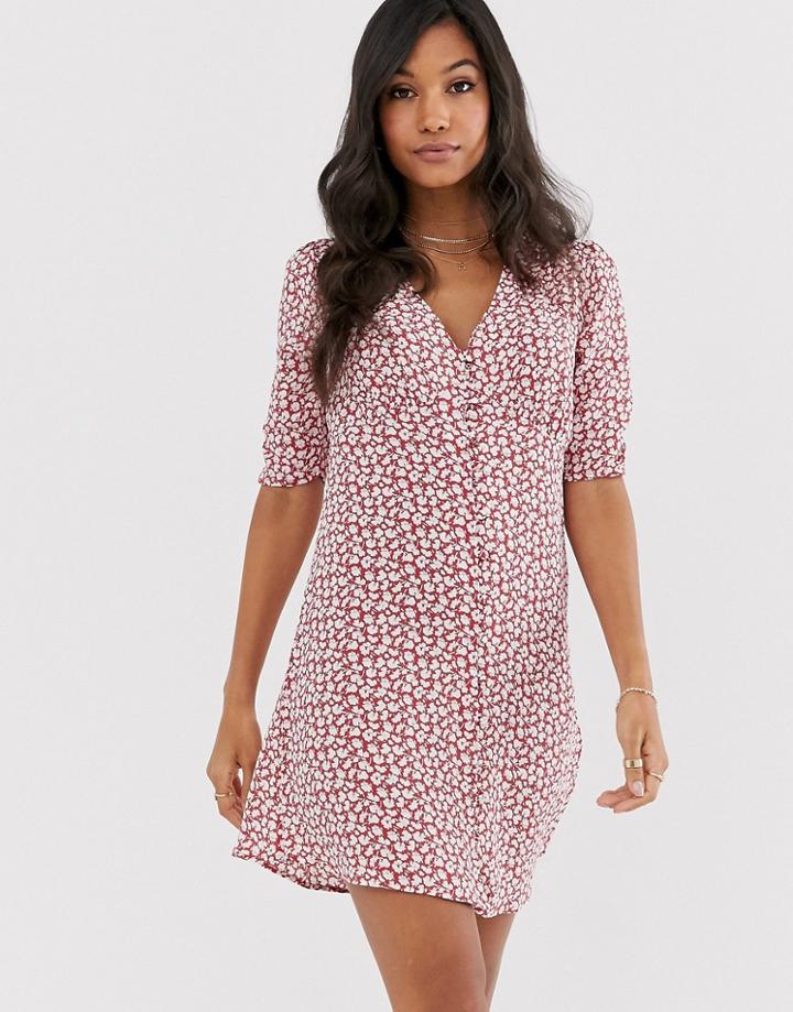 Allsaints Kota Scatter Dress Button Down Tea Dress-red