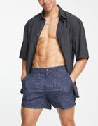 Abercrombie & Fitch 5 Inch Geo Tile Print Pull On Swim Shorts In Navy