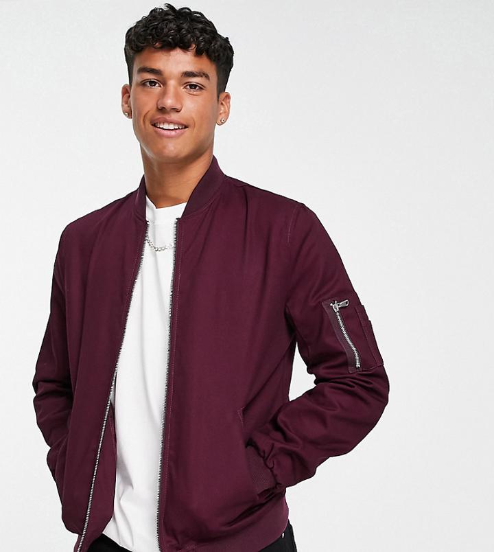 Asos Design Bomber Jacket With Ma1 Pocket In Burgundy-red