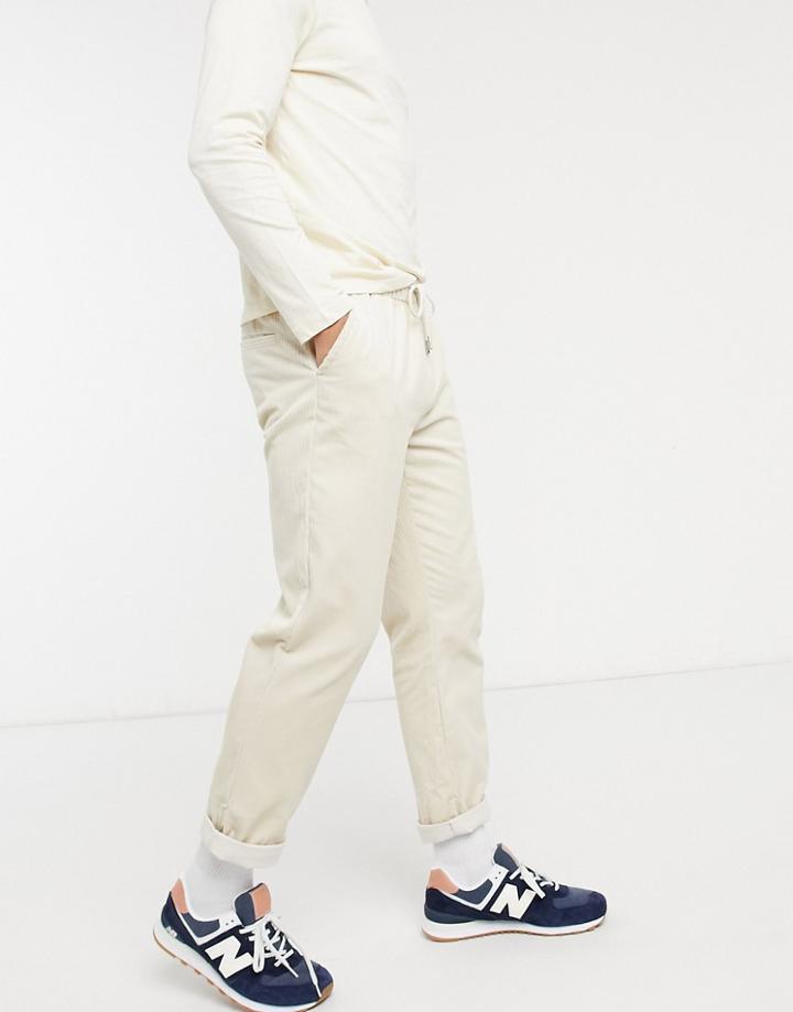 Asos Design Cord Slim Pants In Beige-neutral