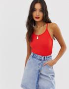 Noisy May High Neck Rib Crop Top - Red