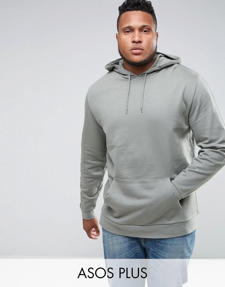 Asos Plus Longline Hoodie In Washed Khaki - Green