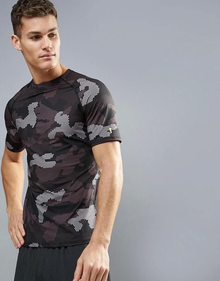 New Look Sport T-shirt With Camo Print In Black - Black