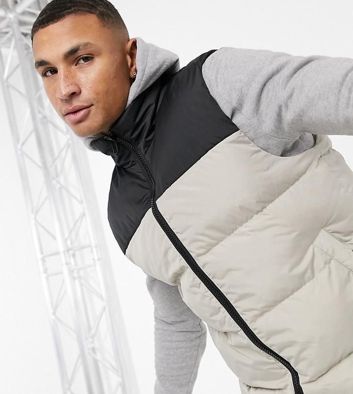 Asos Design Puffer Vest In Cream With Contrast Panel-white