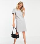 Pieces Tall Midi T-shirt Dress With V-neck In Gray Heather-grey