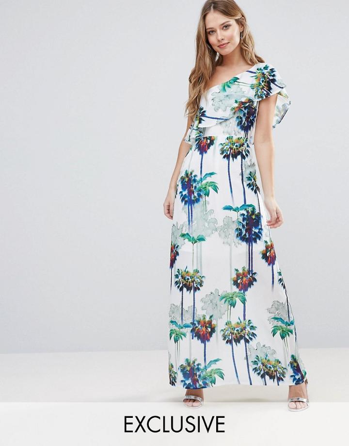 Every Cloud Hazey Palm Print One Shouder Maxi Dress - Multi