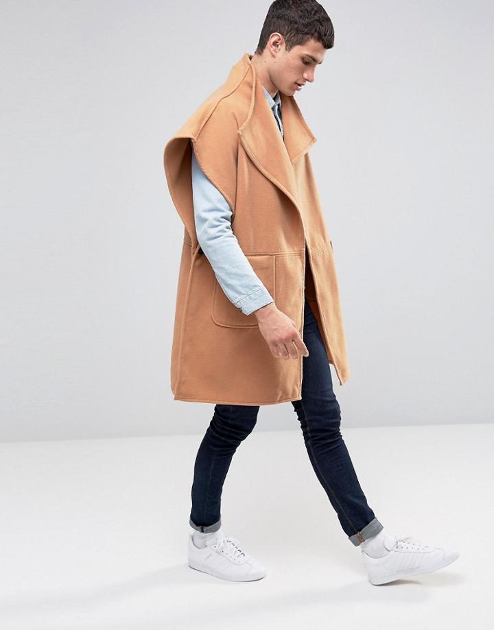 Asos Kimono Cape In Camel Felt - Tan