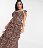 In The Style Plus X Jac Jossa Tie Strap Ruffle Tiered Maxi Dress In Black Floral Print-multi