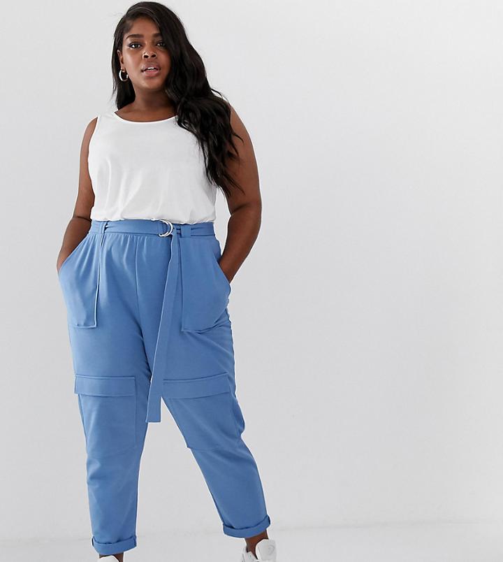 Asos Design Curve Waist Utility Jogger With Belt - Pink