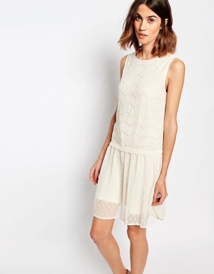 Vila Embellished Drop Waist Dress - Ivory