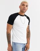 Asos Design Raglan T-shirt With Crew Neck In White & Black