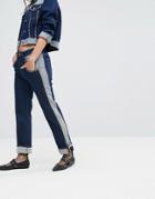 Gigi Hadid Mid Rise Crop Straight Jean With All Over Studs - Blue