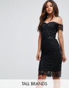 Chi Chi London Tall Lace Bandeau Midi Dress With Sweetheart Neck - Black