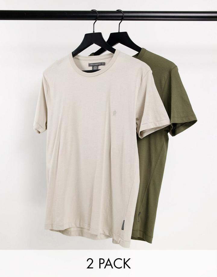 French Connection 2 Pack Crew Neck T-shirt In Khaki & Stone-green