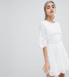 Parisian Petite Broderie Dress With Sleeve Detail - White